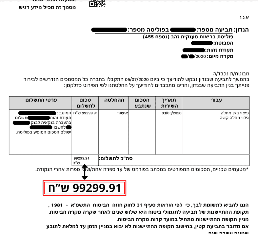 טופס תביעה בפוליסה ופיצוי כספי